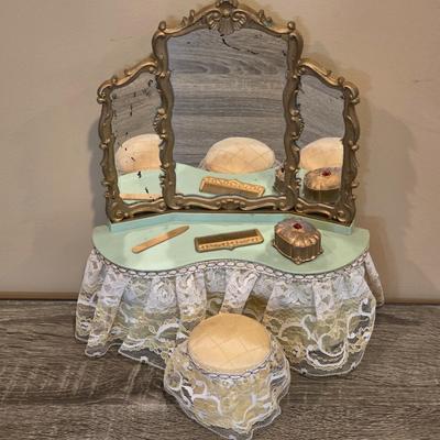 LOT 90K: Vintage Italian "Serie Milady" Doll Bedroom Furniture, Canopy Top Bed, Nightstand W/Lamp, Coat Rack, Dresser W/Mirror,...
