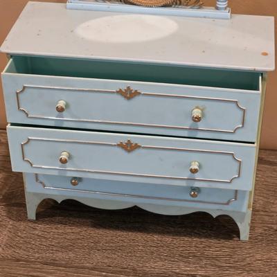 LOT 90K: Vintage Italian "Serie Milady" Doll Bedroom Furniture, Canopy Top Bed, Nightstand W/Lamp, Coat Rack, Dresser W/Mirror,...