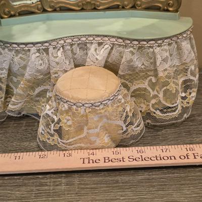 LOT 90K: Vintage Italian "Serie Milady" Doll Bedroom Furniture, Canopy Top Bed, Nightstand W/Lamp, Coat Rack, Dresser W/Mirror,...