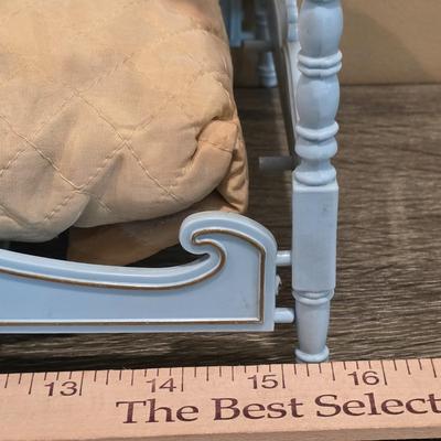 LOT 90K: Vintage Italian "Serie Milady" Doll Bedroom Furniture, Canopy Top Bed, Nightstand W/Lamp, Coat Rack, Dresser W/Mirror,...