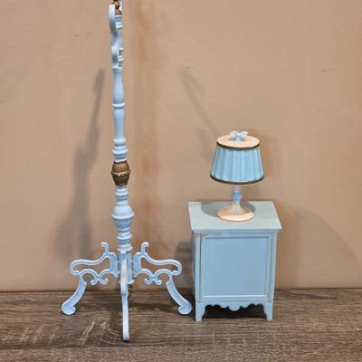 LOT 90K: Vintage Italian "Serie Milady" Doll Bedroom Furniture, Canopy Top Bed, Nightstand W/Lamp, Coat Rack, Dresser W/Mirror,...