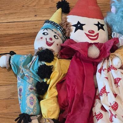 LOT 91K: 2 Vintage Clown Rag Dolls & 1 Vintage Soft Body Clown Doll "Blossom" Made by Robin Woods, Handmade