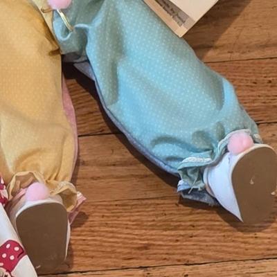 LOT 91K: 2 Vintage Clown Rag Dolls & 1 Vintage Soft Body Clown Doll "Blossom" Made by Robin Woods, Handmade