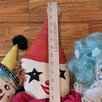 LOT 91K: 2 Vintage Clown Rag Dolls & 1 Vintage Soft Body Clown Doll "Blossom" Made by Robin Woods, Handmade