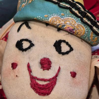 LOT 91K: 2 Vintage Clown Rag Dolls & 1 Vintage Soft Body Clown Doll "Blossom" Made by Robin Woods, Handmade