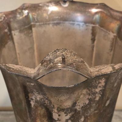 LOT 92 W: Vintage Silver Plated Pitcher, Serving Tray, Plate, Bowl & Wooden Handle Chafing Dish W/Jeweled Paper Mache` Fruit