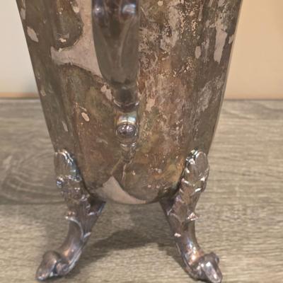 LOT 92 W: Vintage Silver Plated Pitcher, Serving Tray, Plate, Bowl & Wooden Handle Chafing Dish W/Jeweled Paper Mache` Fruit