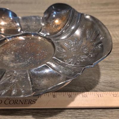 LOT 92 W: Vintage Silver Plated Pitcher, Serving Tray, Plate, Bowl & Wooden Handle Chafing Dish W/Jeweled Paper Mache` Fruit
