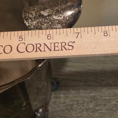 LOT 92 W: Vintage Silver Plated Pitcher, Serving Tray, Plate, Bowl & Wooden Handle Chafing Dish W/Jeweled Paper Mache` Fruit