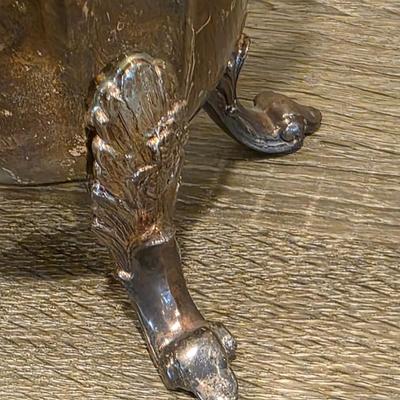 LOT 92 W: Vintage Silver Plated Pitcher, Serving Tray, Plate, Bowl & Wooden Handle Chafing Dish W/Jeweled Paper Mache` Fruit