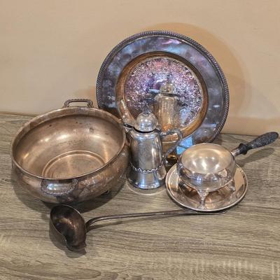 LOT 94K: Collection Of Silver-Plated Coffee/Teapot, Ice Bucket, Dishes, Bowls & More