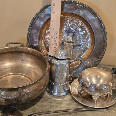 LOT 94K: Collection Of Silver-Plated Coffee/Teapot, Ice Bucket, Dishes, Bowls & More