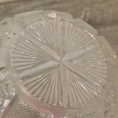 LOT 37D: Vintage Vanity Accessories, Brilliant Cut Glass Jar & Pedestal Gold Accented Jar W/Lid, Nouveau Brass Hand Mirror, Round...