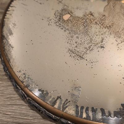 LOT 37D: Vintage Vanity Accessories, Brilliant Cut Glass Jar & Pedestal Gold Accented Jar W/Lid, Nouveau Brass Hand Mirror, Round...