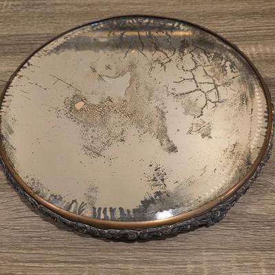 LOT 37D: Vintage Vanity Accessories, Brilliant Cut Glass Jar & Pedestal Gold Accented Jar W/Lid, Nouveau Brass Hand Mirror, Round...