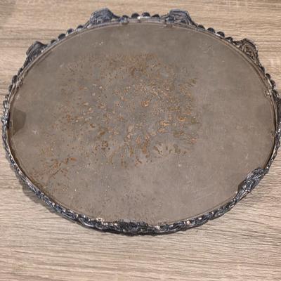 LOT 37D: Vintage Vanity Accessories, Brilliant Cut Glass Jar & Pedestal Gold Accented Jar W/Lid, Nouveau Brass Hand Mirror, Round...