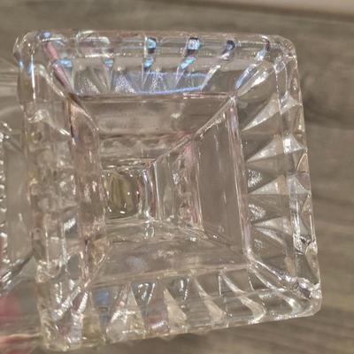 LOT 37D: Vintage Vanity Accessories, Brilliant Cut Glass Jar & Pedestal Gold Accented Jar W/Lid, Nouveau Brass Hand Mirror, Round...