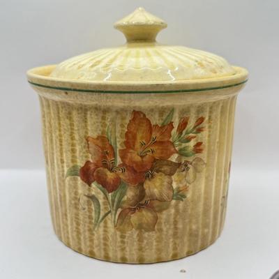 LOT 101K: Vintage Mini Toby Mugs, Purple Cabbage Sugar Bowl Creamer Set & Bake Rite Canister