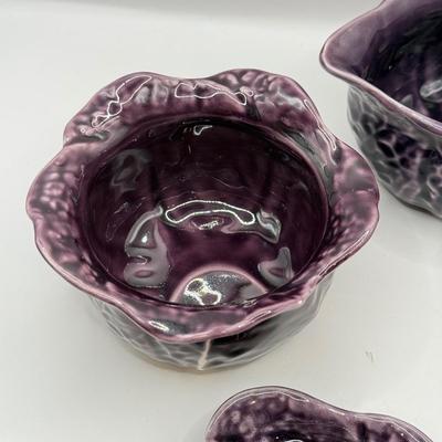 LOT 101K: Vintage Mini Toby Mugs, Purple Cabbage Sugar Bowl Creamer Set & Bake Rite Canister