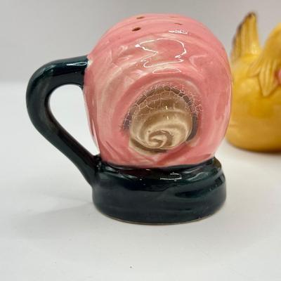 LOT 101K: Vintage Mini Toby Mugs, Purple Cabbage Sugar Bowl Creamer Set & Bake Rite Canister