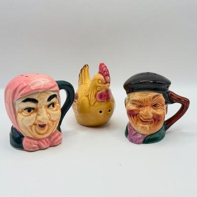 LOT 101K: Vintage Mini Toby Mugs, Purple Cabbage Sugar Bowl Creamer Set & Bake Rite Canister