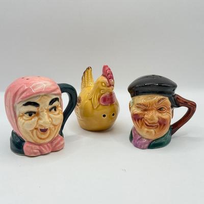 LOT 101K: Vintage Mini Toby Mugs, Purple Cabbage Sugar Bowl Creamer Set & Bake Rite Canister