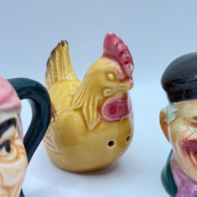 LOT 101K: Vintage Mini Toby Mugs, Purple Cabbage Sugar Bowl Creamer Set & Bake Rite Canister