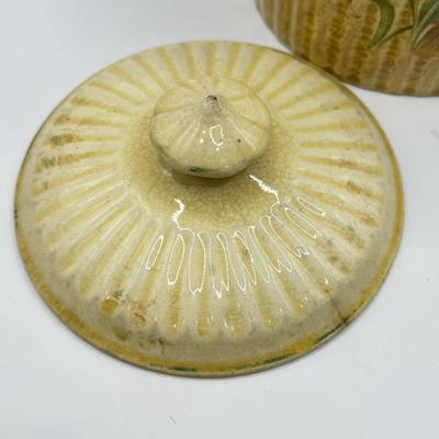 LOT 101K: Vintage Mini Toby Mugs, Purple Cabbage Sugar Bowl Creamer Set & Bake Rite Canister