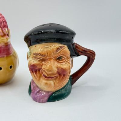 LOT 101K: Vintage Mini Toby Mugs, Purple Cabbage Sugar Bowl Creamer Set & Bake Rite Canister