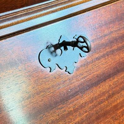 LOT 102L: 1940s Maddox Tables Tambour Door Drop Front Mahogany Secretary Desk w/ Keys