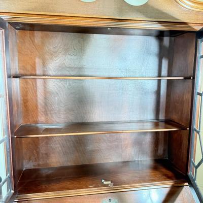 LOT 102L: 1940s Maddox Tables Tambour Door Drop Front Mahogany Secretary Desk w/ Keys