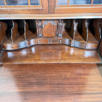 LOT 102L: 1940s Maddox Tables Tambour Door Drop Front Mahogany Secretary Desk w/ Keys