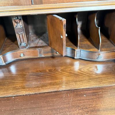 LOT 102L: 1940s Maddox Tables Tambour Door Drop Front Mahogany Secretary Desk w/ Keys