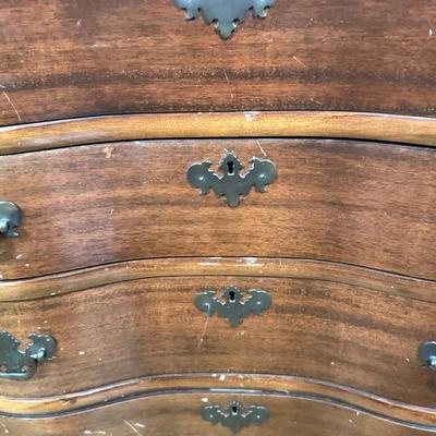 LOT 102L: 1940s Maddox Tables Tambour Door Drop Front Mahogany Secretary Desk w/ Keys