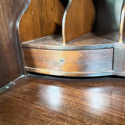 LOT 102L: 1940s Maddox Tables Tambour Door Drop Front Mahogany Secretary Desk w/ Keys