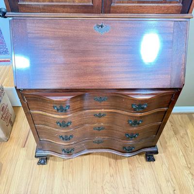 LOT 102L: 1940s Maddox Tables Tambour Door Drop Front Mahogany Secretary Desk w/ Keys