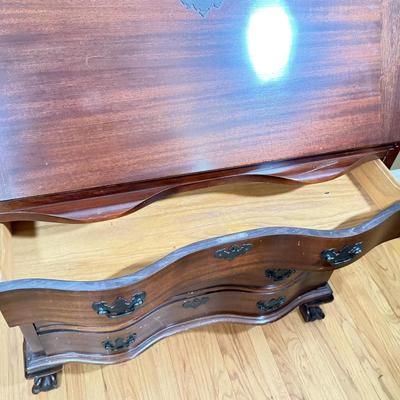 LOT 102L: 1940s Maddox Tables Tambour Door Drop Front Mahogany Secretary Desk w/ Keys