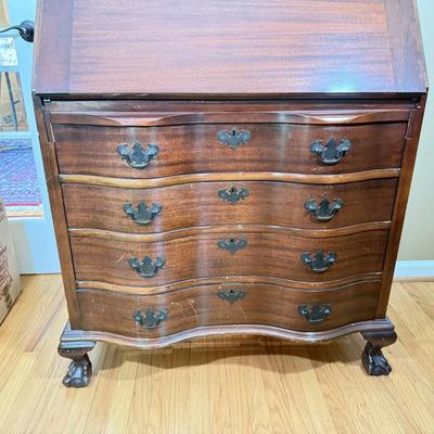 LOT 102L: 1940s Maddox Tables Tambour Door Drop Front Mahogany Secretary Desk w/ Keys