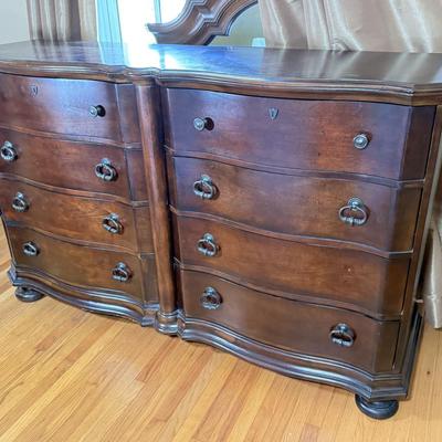 LOT 104L: Pembrook Bedroom Set: Upholstered Sleigh Bed, Bedroom Chest, Dresser w/ Mirror & Nightstand