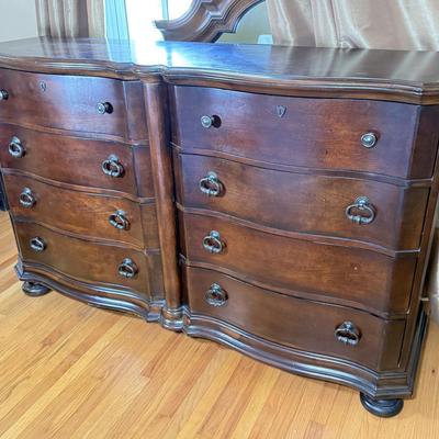 LOT 104L: Pembrook Bedroom Set: Upholstered Sleigh Bed, Bedroom Chest, Dresser w/ Mirror & Nightstand