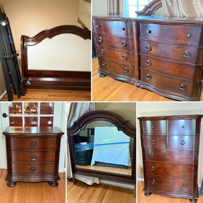 LOT 104L: Pembrook Bedroom Set: Upholstered Sleigh Bed, Bedroom Chest, Dresser w/ Mirror & Nightstand