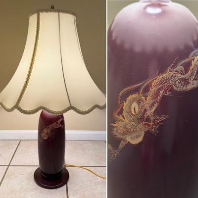 LOT 105F: Vintage Maruni Lacquer ware Dragon Lamp Hand Painted in Occupied Japan