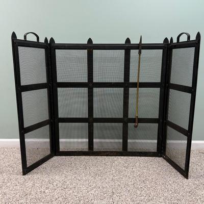 LOT 130B: Vintage Brass Duck Face Fireplace Poker & Screen