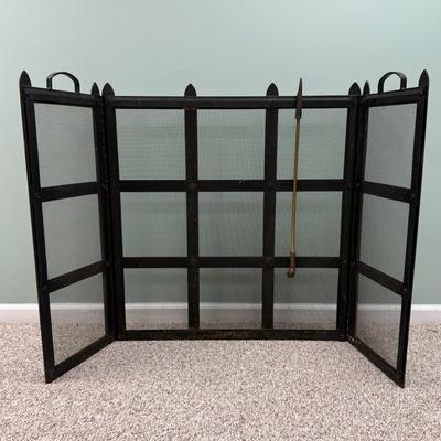 LOT 130B: Vintage Brass Duck Face Fireplace Poker & Screen