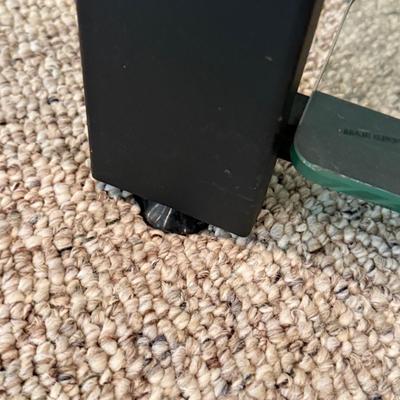 LOT 132B: Glass Top TV Stand w/ Yamaha Speaker System NS-AC200