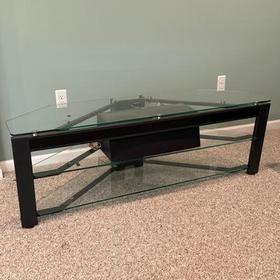 LOT 132B: Glass Top TV Stand w/ Yamaha Speaker System NS-AC200