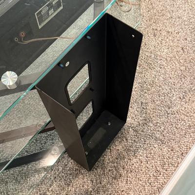 LOT 132B: Glass Top TV Stand w/ Yamaha Speaker System NS-AC200