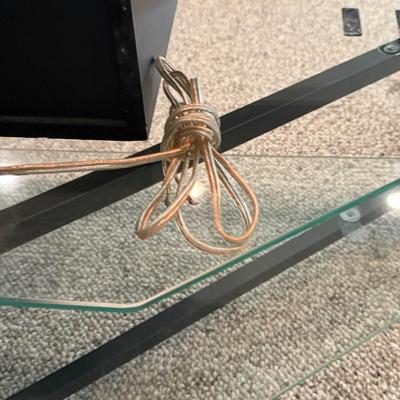 LOT 132B: Glass Top TV Stand w/ Yamaha Speaker System NS-AC200