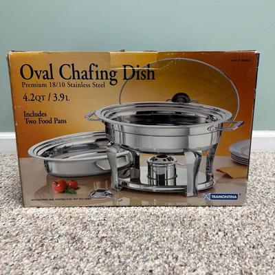 LOT 136B: Three Tramontina Stainless Steel Chafing Dishes in Box