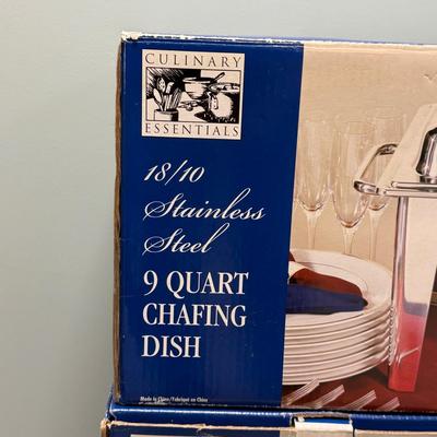 LOT 139B: Three Culinary Essentials Stainless Steel 9qt Chafing Dishes in Box